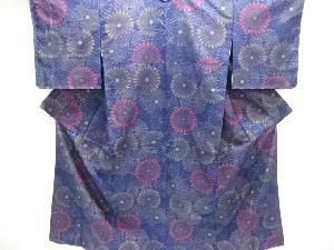 菊模様織り出し手織り紬着物